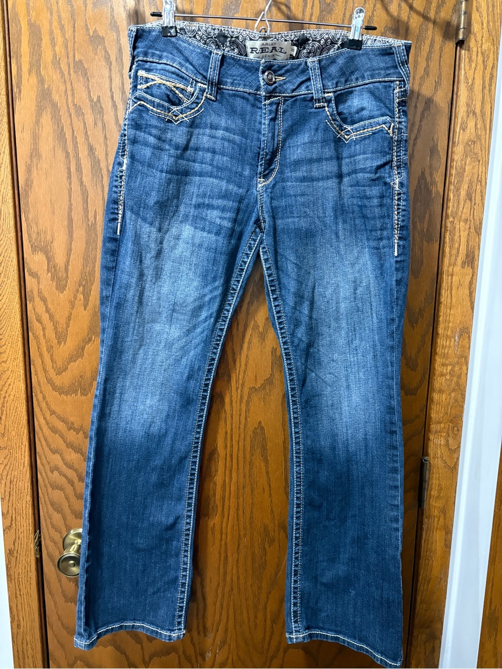 Mid Rise Entwined Festival Blue Boot Cut Jeans Cowgirl 32 Short Western Rodeo
